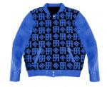 Blue JH Monogram Wool And Leather Jacket