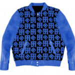 Blue JH Monogram Wool And Leather Jacket