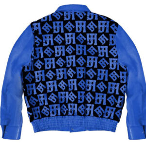 Blue JH Monogram Wool And Leather Jacket