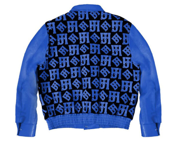 Blue JH Monogram Wool And Leather Jacket