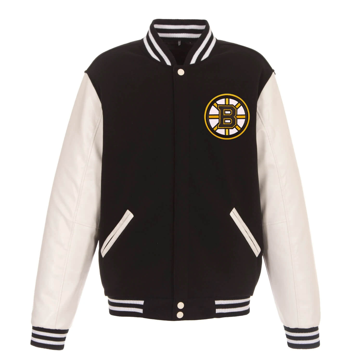 Boston Bruins Black White Wool Leather Jacket (2) Boston Bruins Black White Wool Leather Jacket