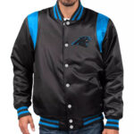 Carolina Panthers NFL Black Blue Satin Jacket Front