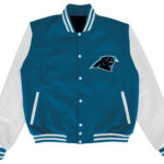 Carolina Panthers NFL Blue White Varsity Jacket Front