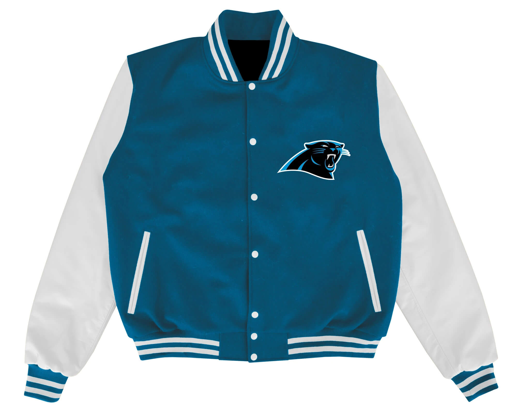 Maker of Jacket NFL Carolina Panthers Blue White Varsity