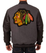 Chicago Blackhawks Charcoal Wool and Leather Jacket
