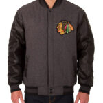 Chicago Blackhawks Charcoal Wool and Leather Jacket