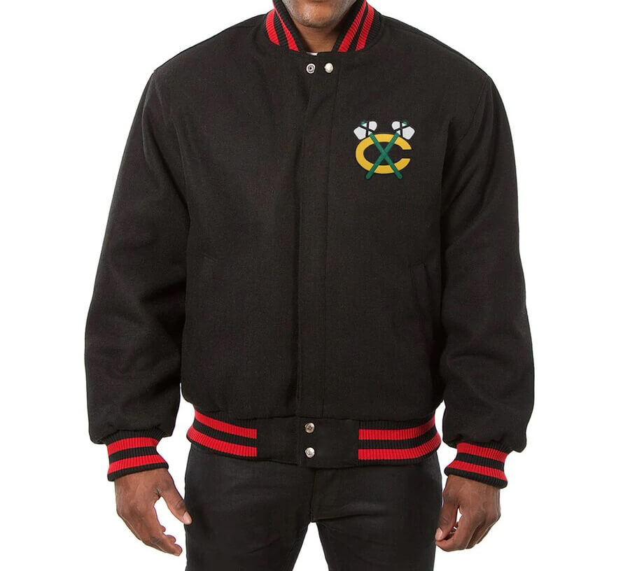 Chicago Blackhawks NHL Black Wool Jacket (1) Chicago Blackhawks NHL Black Wool Jacket