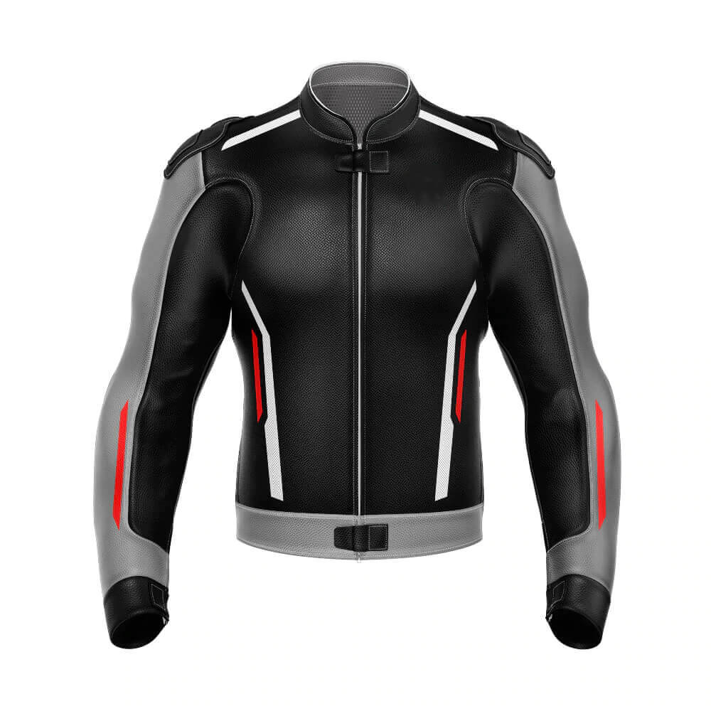 Custom Black And Gray Motorcycle Racing Leather Jacket (1) Custom Black And Gray Motorcycle Racing Leather Jacket