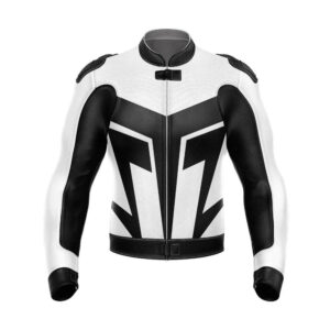 Custom White And Black Motorcycle Racing Leather Jacket
