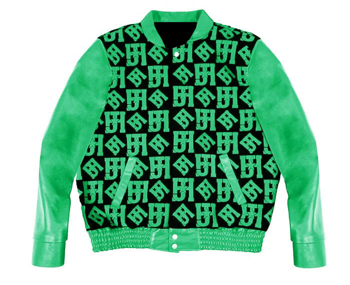 Green JH Monogram Wool And Leather Jacket (1) Green JH Monogram Wool And Leather Jacket