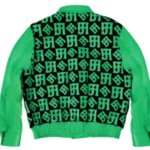 Green JH Monogram Wool And Leather Jacket
