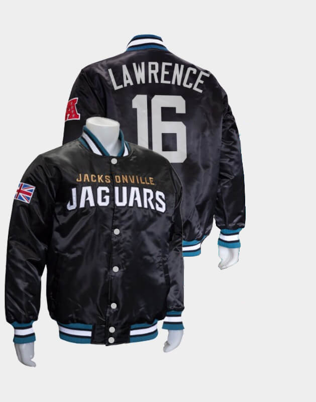 Jacksonville Jaguars Trevor Lawrence NFL Satin Jacket (1) Jacksonville Jaguars Trevor Lawrence NFL Satin Jacket