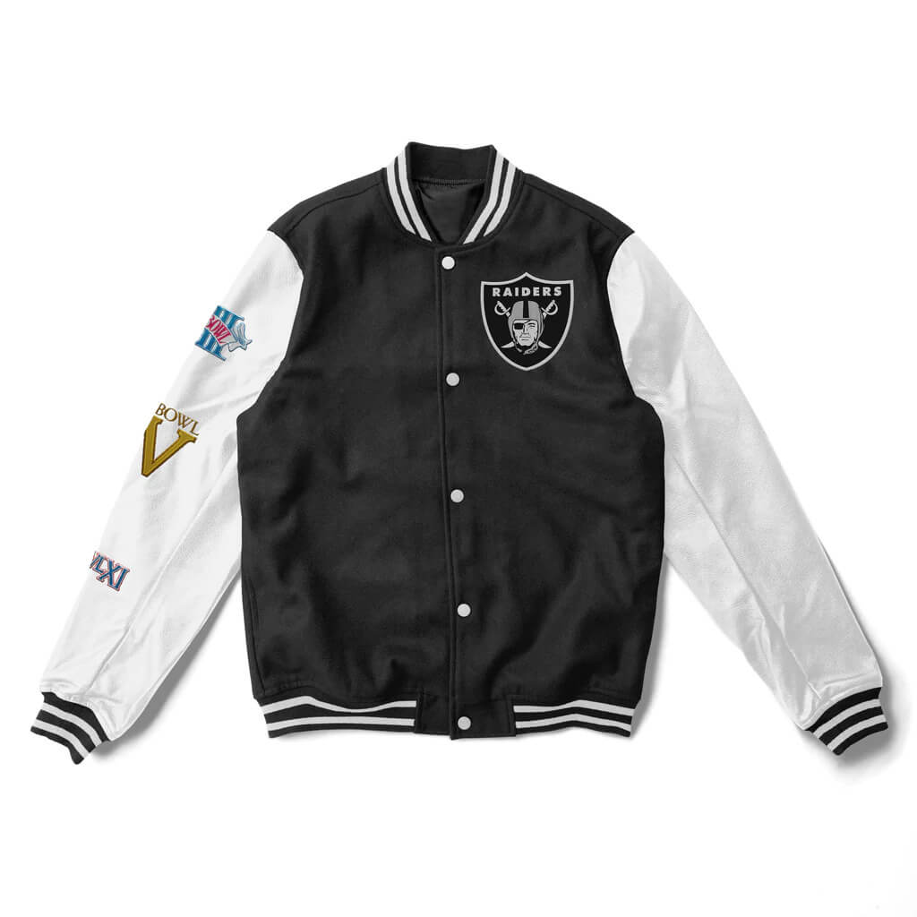 Official NFL Raiders Super Bowl Championship Leather Bomber Jacket
