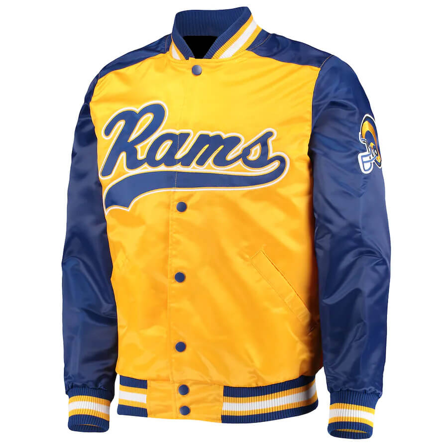 Los Angeles Rams Gold And Blue Satin Jacket (1) Los Angeles Rams Gold And Blue Satin Jacket