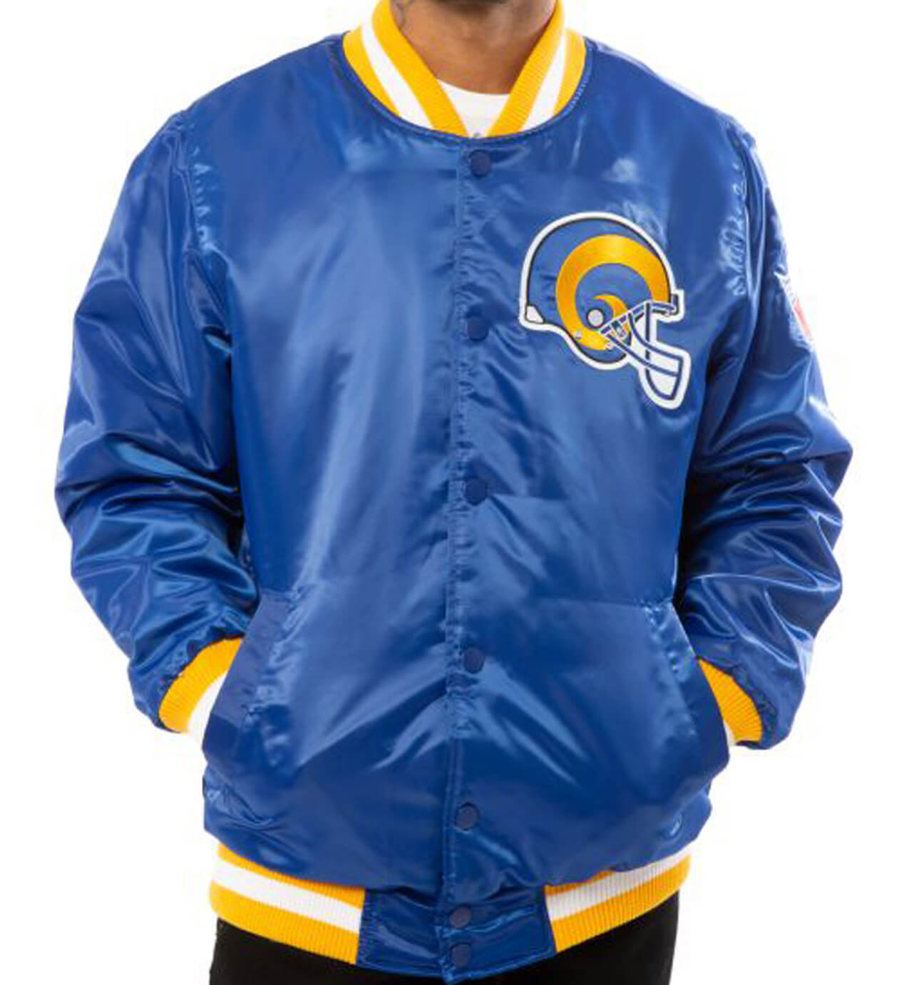 Los Angeles Rams NFL Blue Satin Jacket (1) Los Angeles Rams NFL Blue Satin Jacket