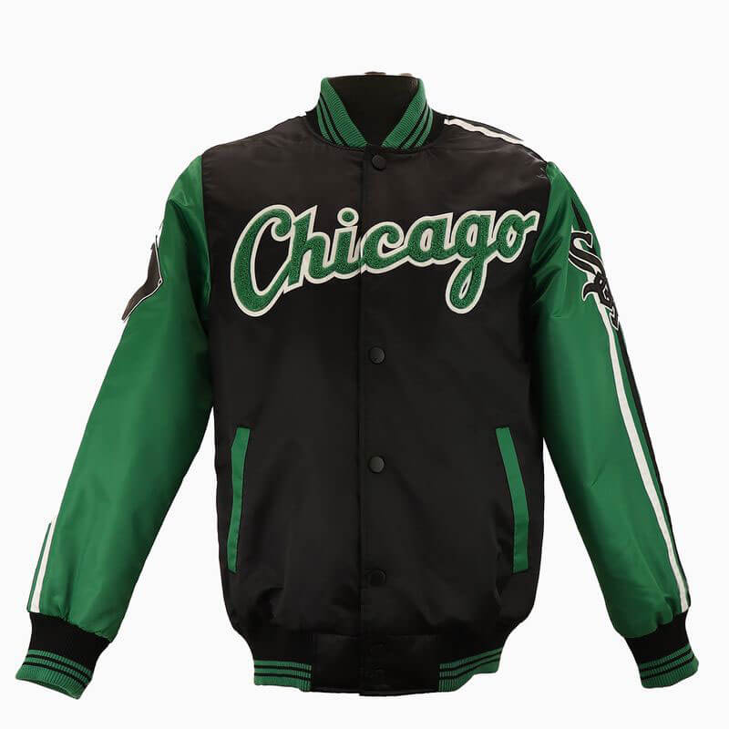 MLB Black Chicago White Sox Satin Jacket (1) MLB Black Chicago White Sox Satin Jacket