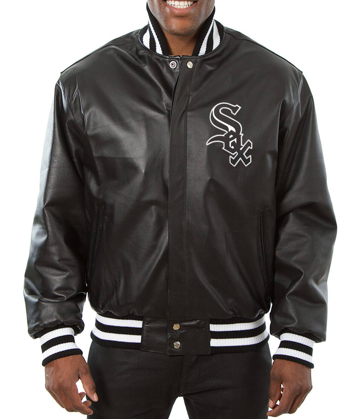 MLB Chicago White Sox Black Leather Jacket (2) MLB Chicago White Sox Black Leather Jacket