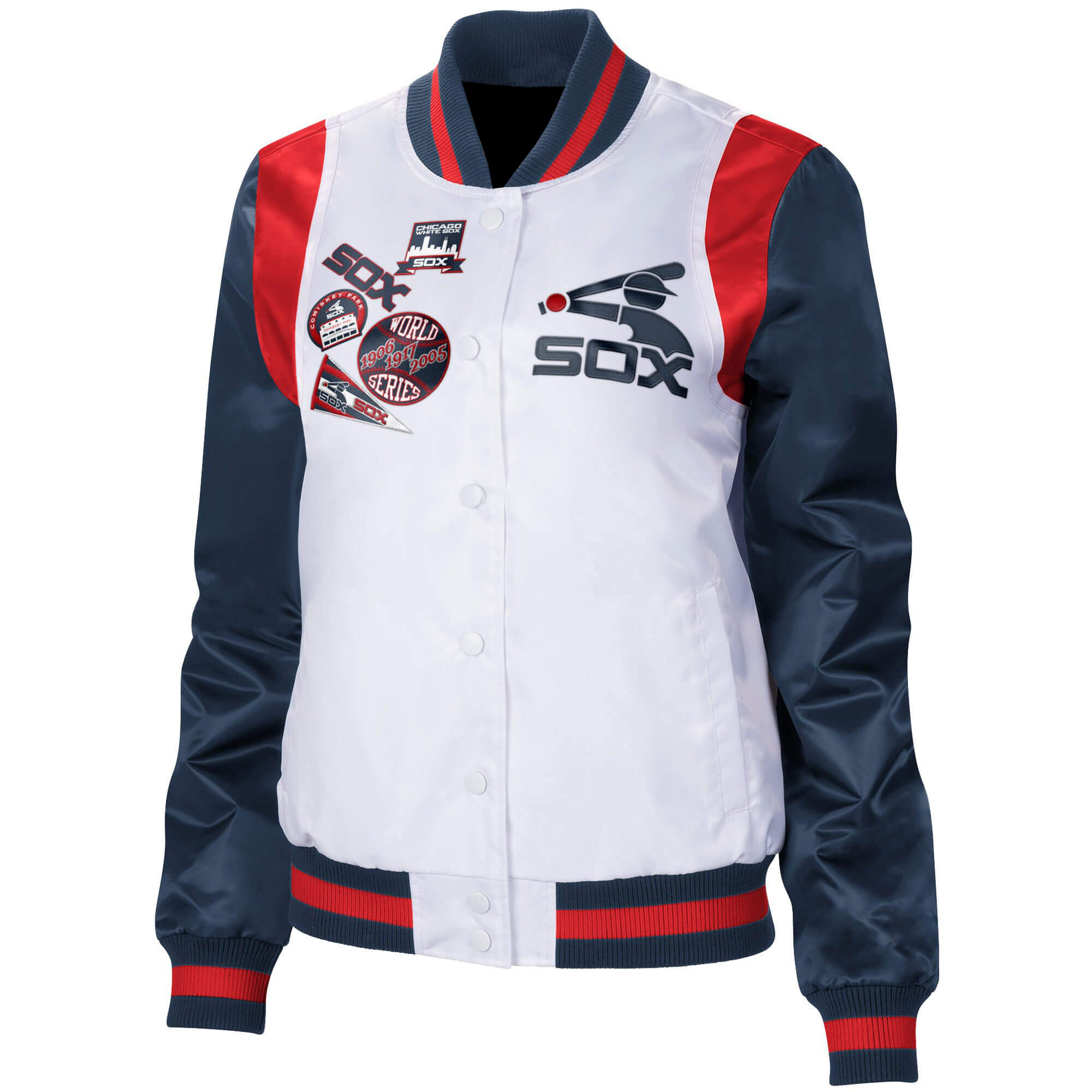 MLB Chicago White Sox Historic Logo Satin Jacket (1) MLB Chicago White Sox Historic Logo Satin Jacket