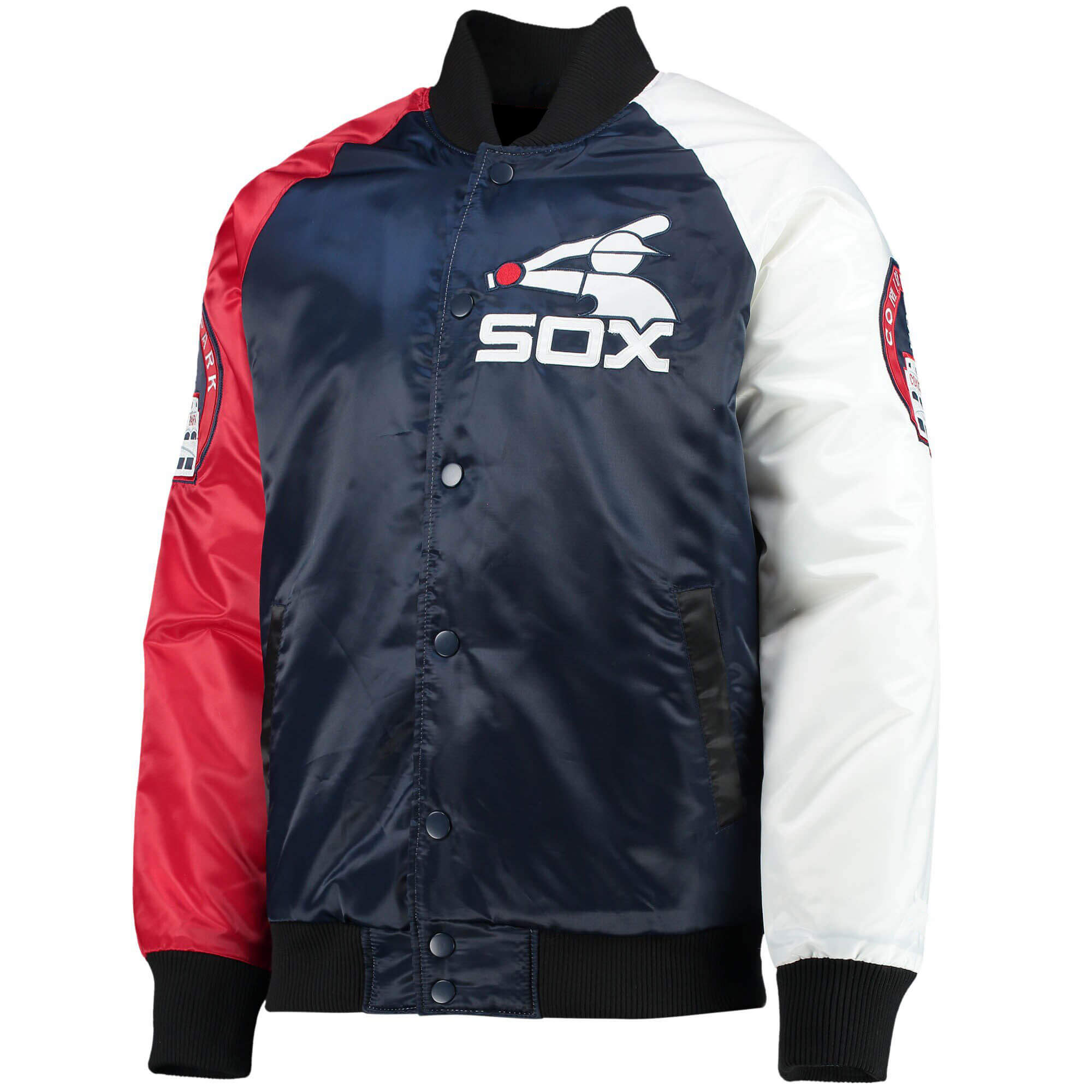 MLB Chicago White Sox Tricolor Satin Jacket (1) MLB Chicago White Sox Tricolor Satin Jacket