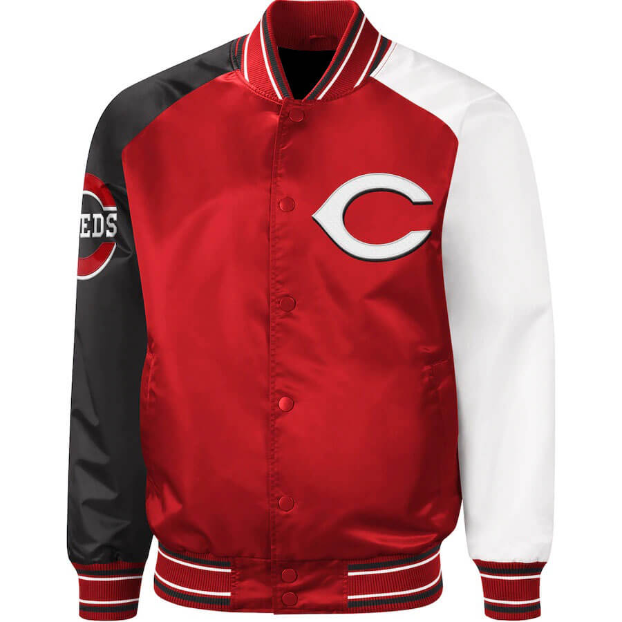 MLB Red Black Cincinnati Reds Reliever Satin Jacket (1) MLB Red Black Cincinnati Reds Reliever Satin Jacket