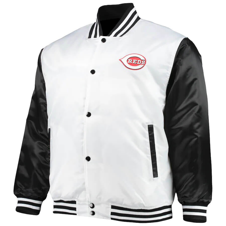 MLB White Black Cincinnati Reds Satin Jacket (1) MLB White Black Cincinnati Reds Satin Jacket
