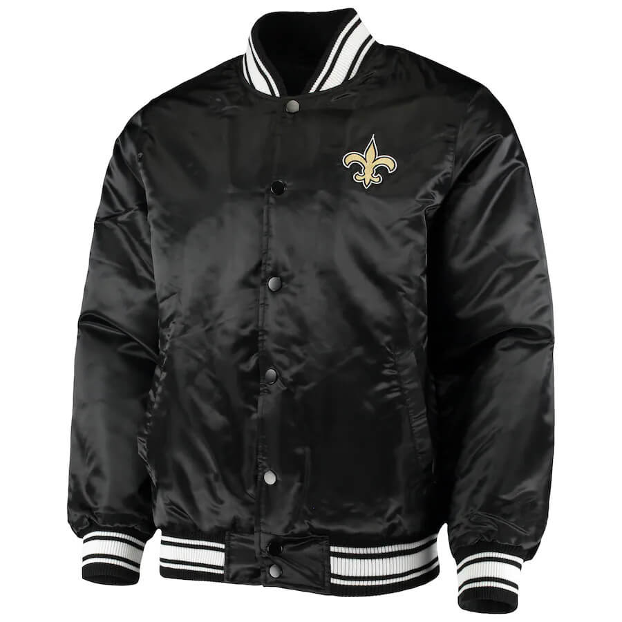 NFL Black New Orleans Saints Satin Jacket (1) NFL Black New Orleans Saints Satin Jacket
