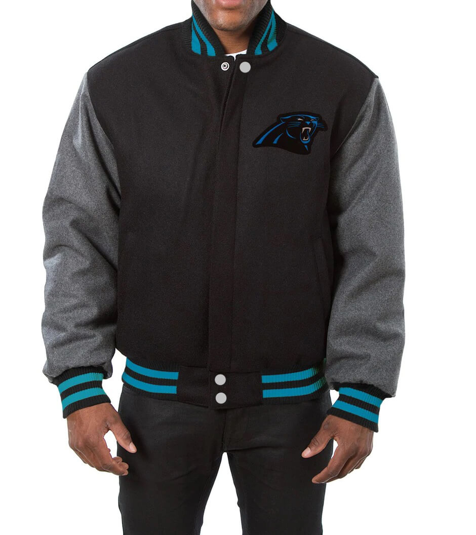 NFL Carolina Panthers Wool Black Jacket (1) NFL Carolina Panthers Wool Black Jacket Front