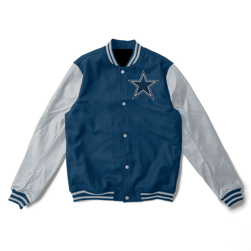 NFL Dallas Cowboys Blue And Gray Varsity Jacket (1) NFL Dallas Cowboys Blue And Gray Varsity Jacket