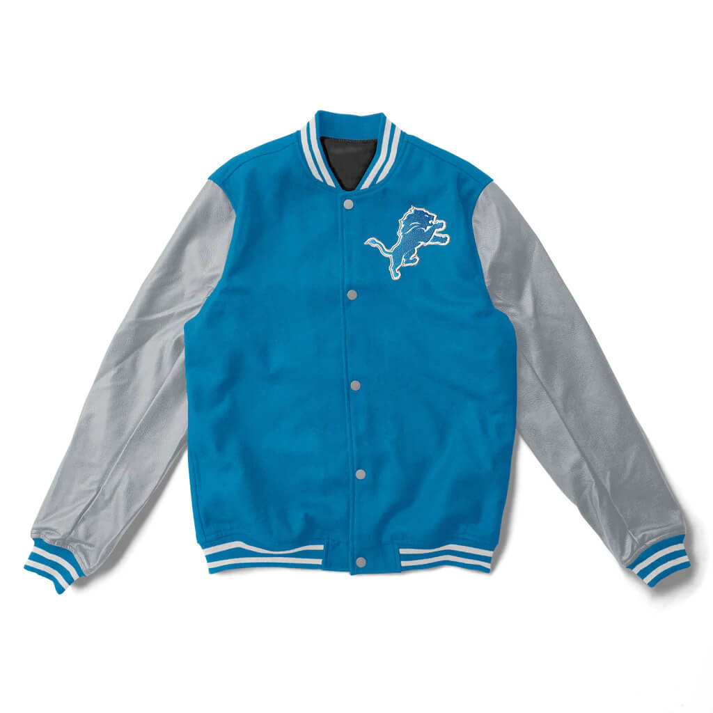 NFL Detroit Lions Blue And Gray Varsity Jacket (1) NFL Detroit Lions Blue And Gray Varsity Jacket