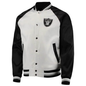 NFL Las Vegas Raiders White And Black Satin Jacket
