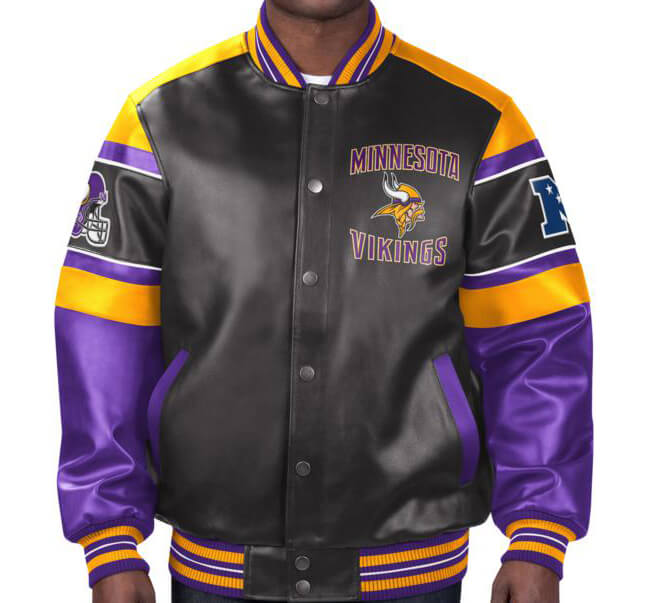 NFL Minnesota Vikings Multicolor Leather Jacket (1) NFL Minnesota Vikings Multicolor Leather Jacket
