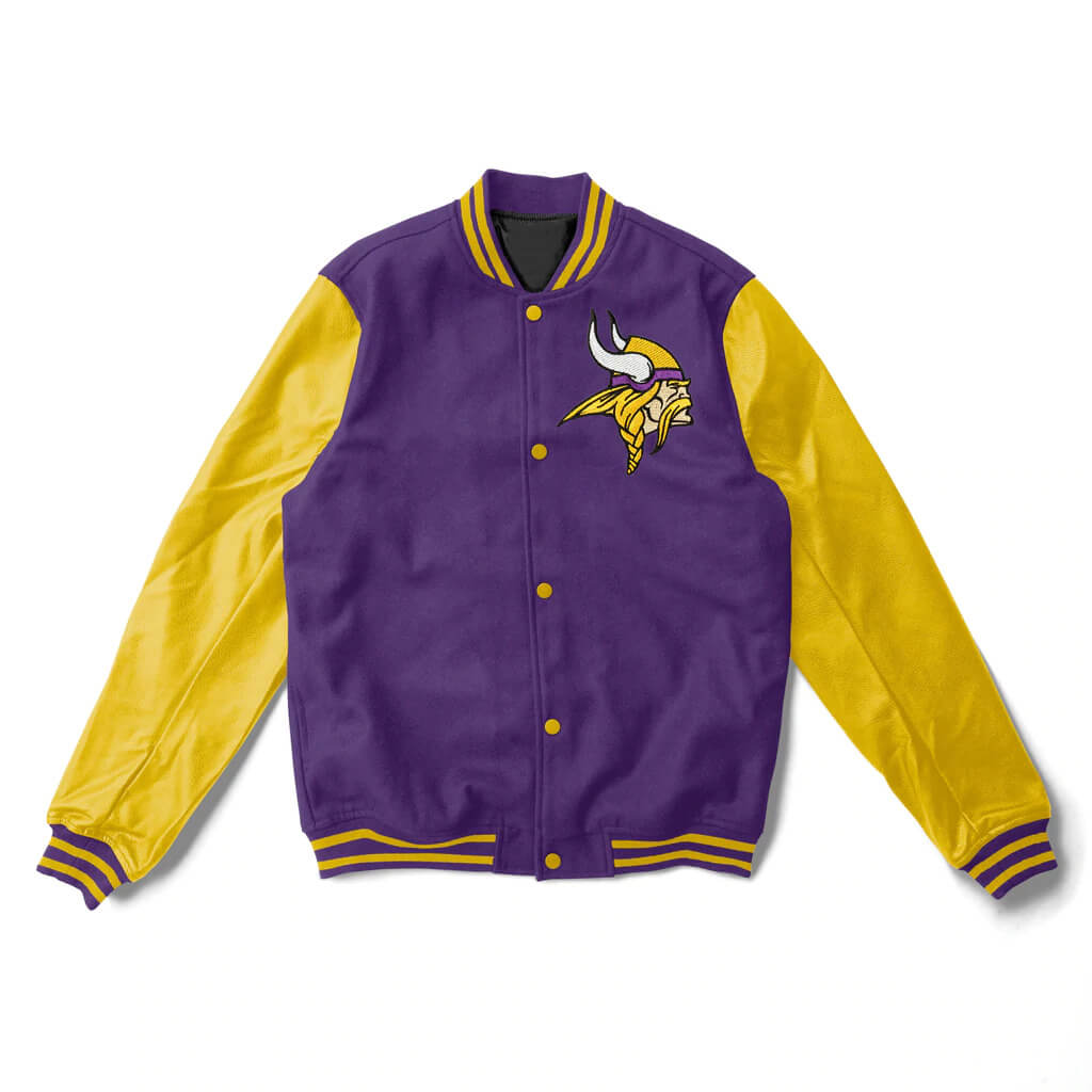 Maker of Jacket NFL Minnesota Vikings Purple and Yellow Varsity