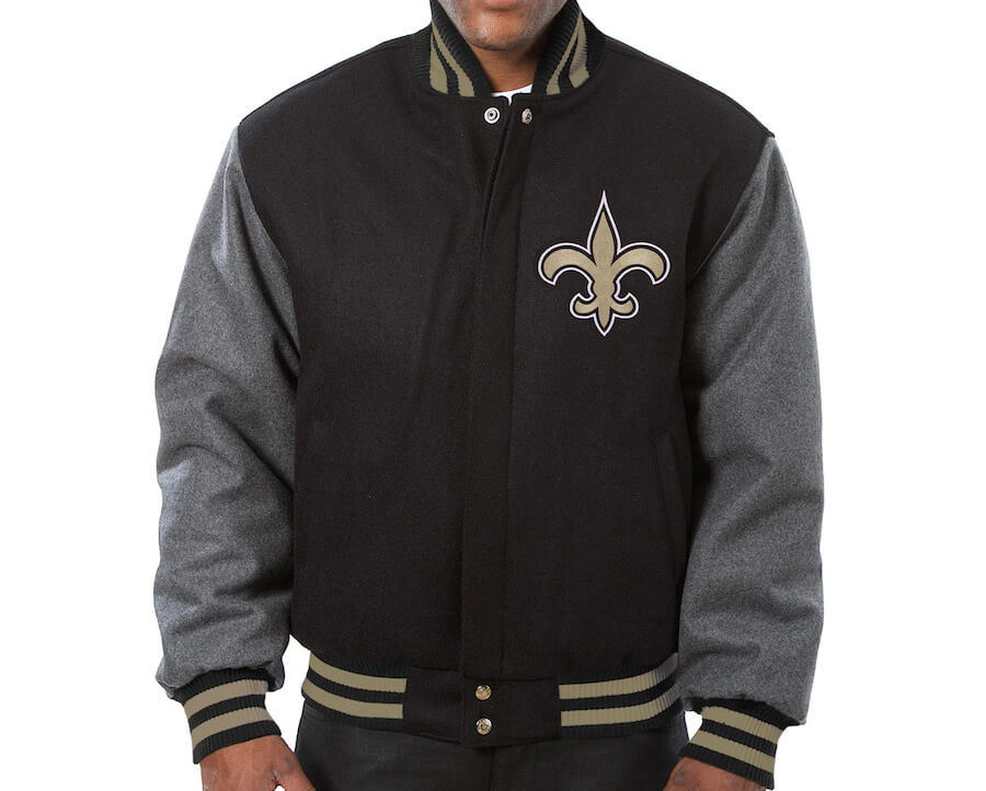 NFL New Orleans Saints Black And Gray Wool Jacket (1) NFL New Orleans Saints Black And Gray Wool Jacket