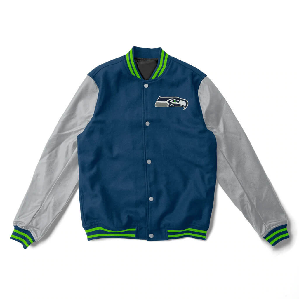 NFL Seattle Seahawks Navy And Gray Varsity Jacket (1) NFL Seattle Seahawks Navy And Gray Varsity Jacket