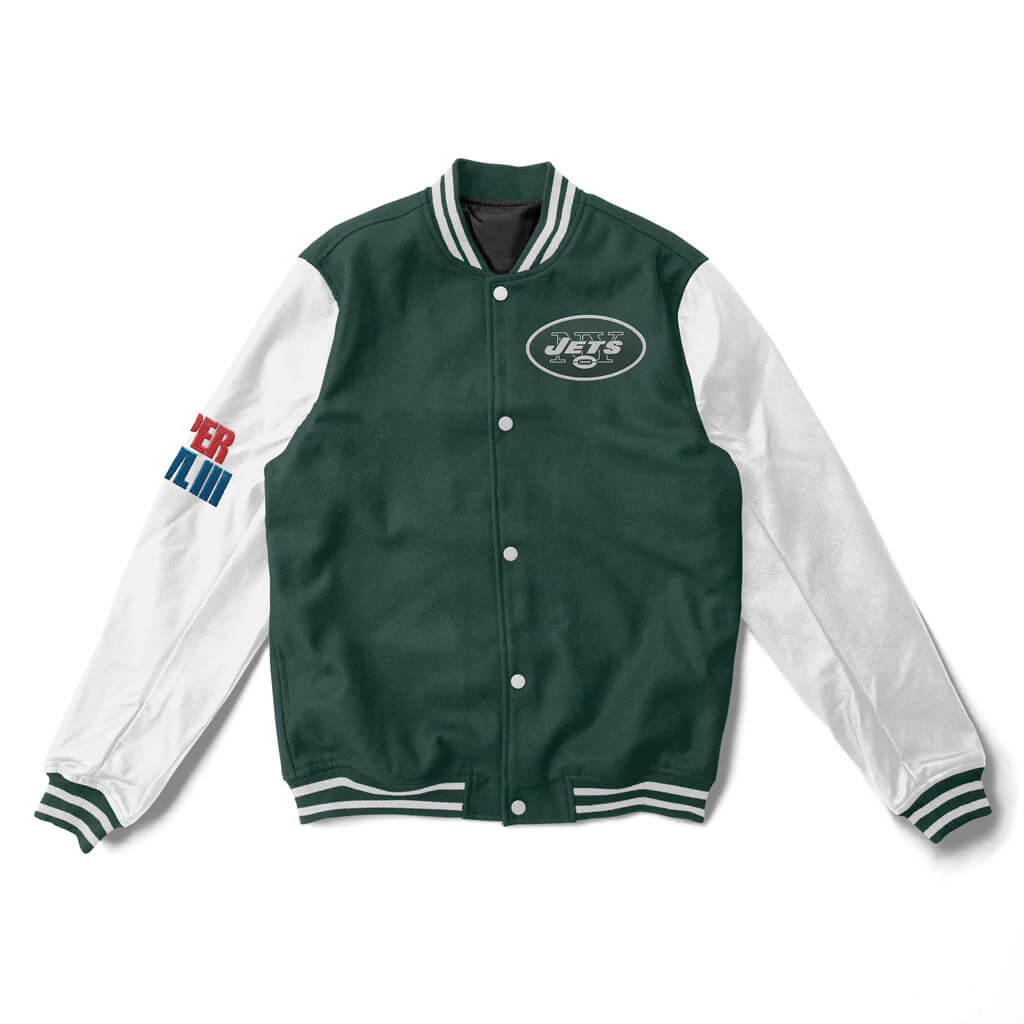 NFL Team New York Jets Super Bowler Varsity Jacket (1) NFL Team New York Jets Super Bowler Varsity Jacket