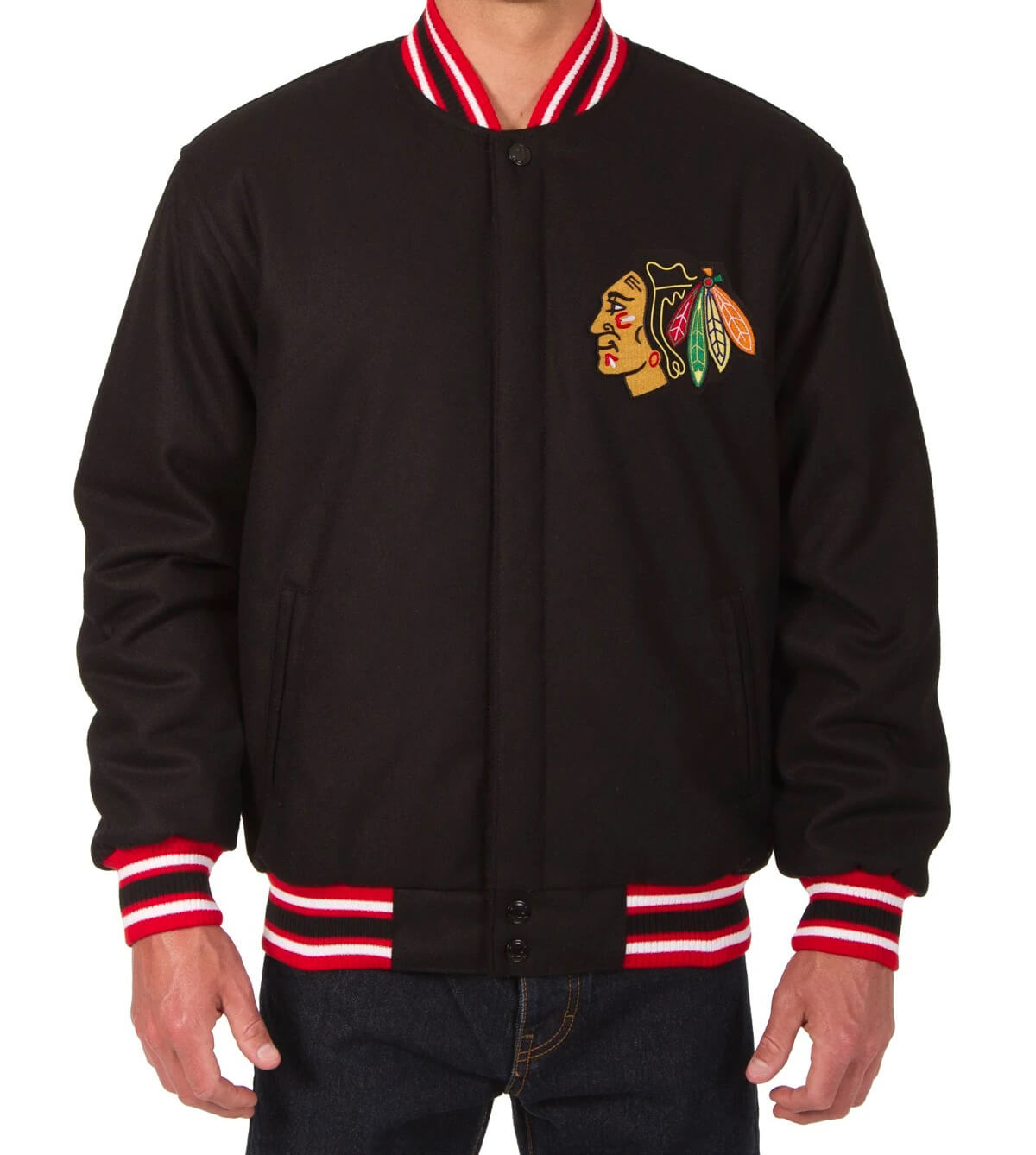 NHL Black Chicago Blackhawks Wool Jacket (2) NHL Black Chicago Blackhawks Wool Jacket