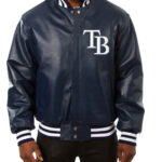 Navy Blue Tampa Bay Rays Letterman Leather Jacket