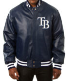 Navy Blue Tampa Bay Rays Letterman Leather Jacket