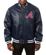 Navy MLB Atlanta Braves Leather Jacket