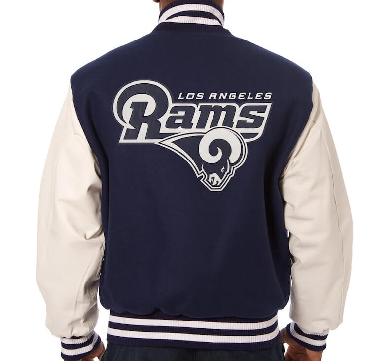 Navy White NFL Los Angeles Rams Varsity Jacket - Maker of Jacket