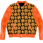 Orange JH Monogram Wool And Leather Jacket