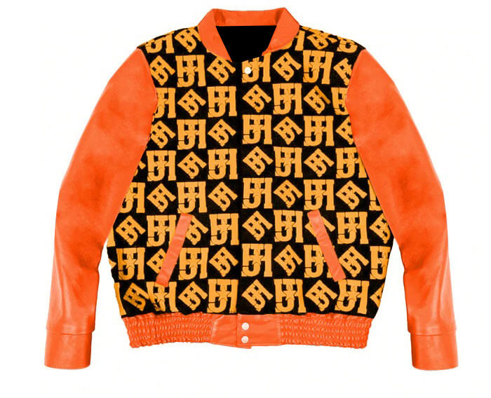 Orange JH Monogram Wool And Leather Jacket (1) Orange JH Monogram Wool And Leather Jacket