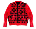 Red JH Monogram Wool And Leather Jacket