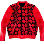 Red JH Monogram Wool And Leather Jacket