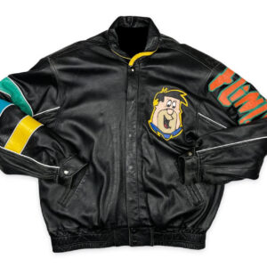 Vintage The Flintstones Cartoon Black Leather Jacket