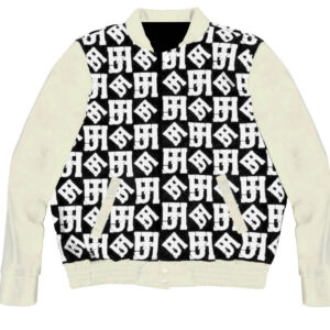 White JH Monogram Wool And Leather Jacket