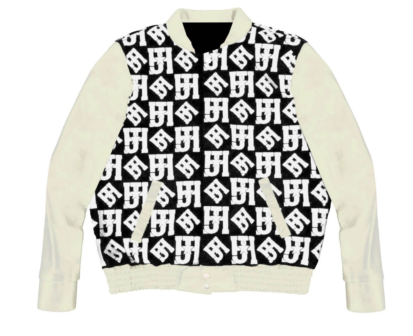 White JH Monogram Wool And Leather Jacket (2) White JH Monogram Wool And Leather Jacket