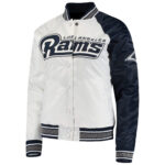 White Navy Los Angeles Rams NFL Satin Jacket