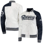 White Navy Los Angeles Rams NFL Satin Jacket