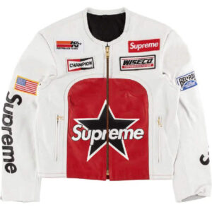 White Red Supreme Leather Jacket